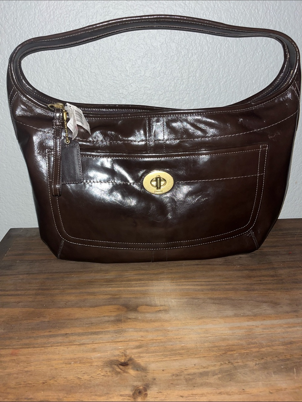 Coach Dark Brown Leather Shoulder Bag with Gold Hardware